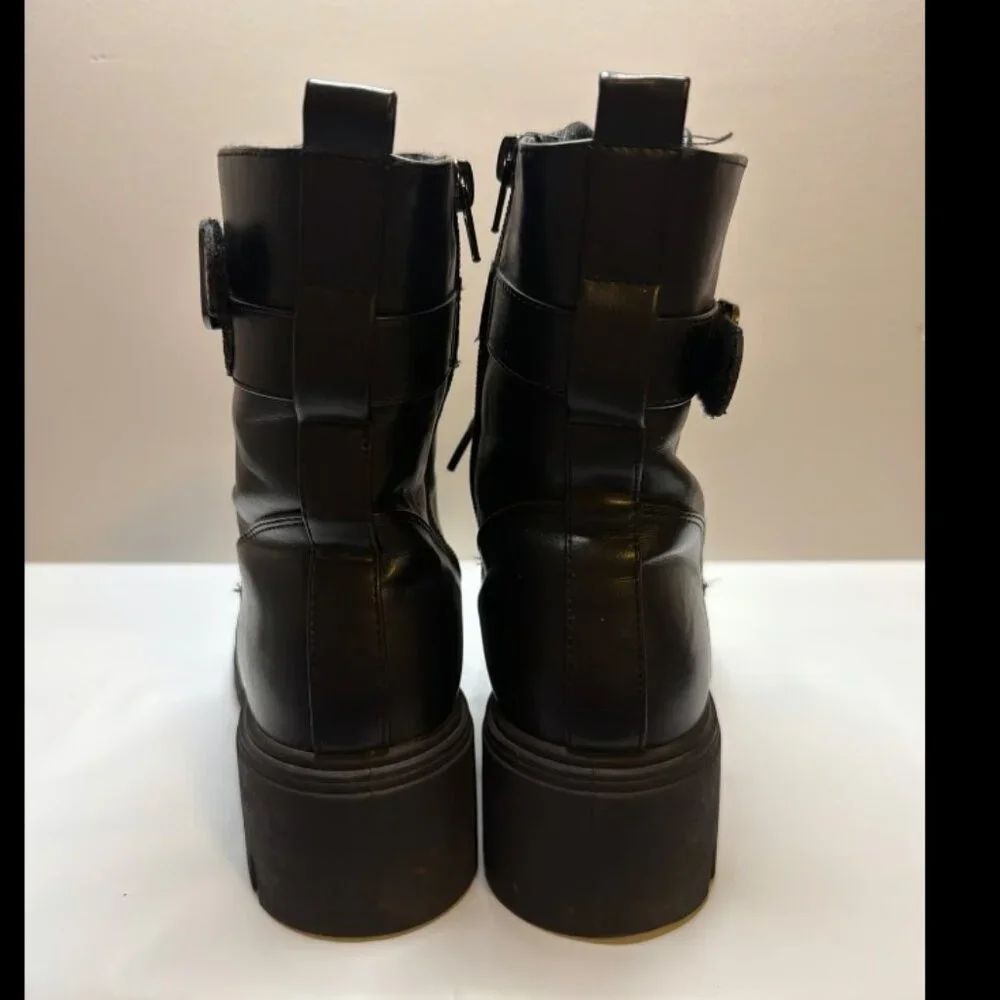 Black Combat - Style Leather Boots - Buckle w/Lace Up - Picture 3 of 8